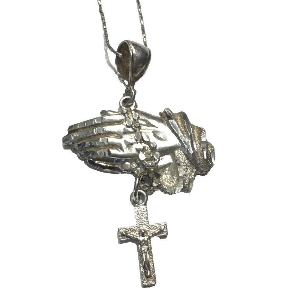 1OFAKIND Sterling Silver Praying Hands Pendant 
24 " Chain